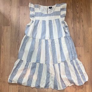 J. Crew Cream and Blue Striped Midi Dress